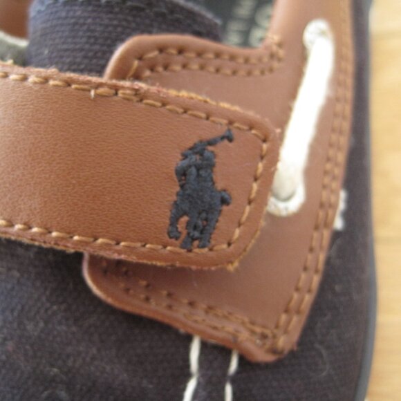 Polo Ralph Lauren Sander EX Boat Shoes Sz 9T Navy Brown Unisex Loafers Topsiders - Picture 7 of 8